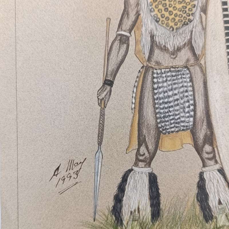Original drawing of Zulu Warrior in 1993 by Andy May