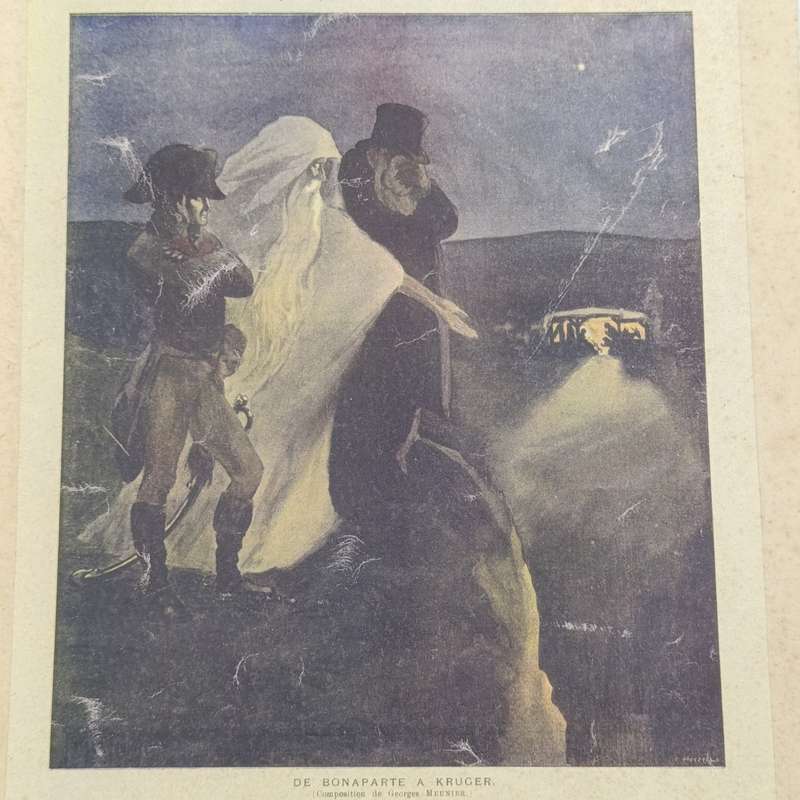 Illustrated front cover of French magazine - Boer War period. Scheteh of Napoleon and kruger