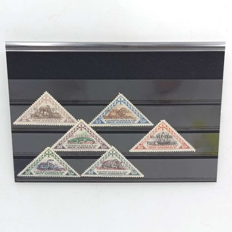 Set of Companhia de Mocambique triangular animal stamps with 1939 presidential visit overstamp