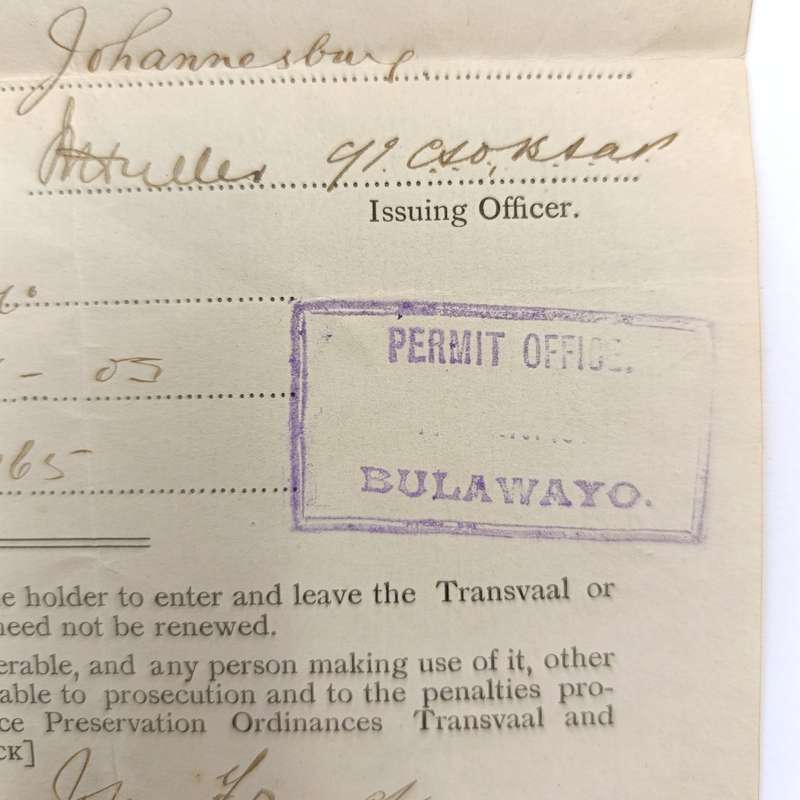 Permit to enter and reside in the Transvaal and Orange River Colony
