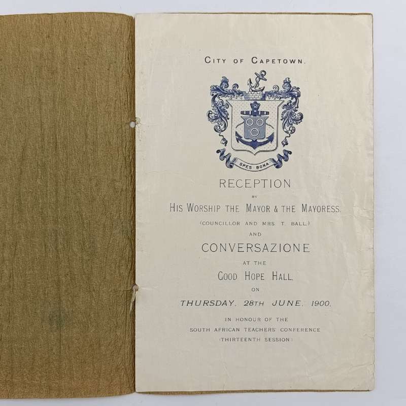 City of Cape Town Reception menu by the Mayor at Good Hope Hall - 28 June 1900 - during Boer War