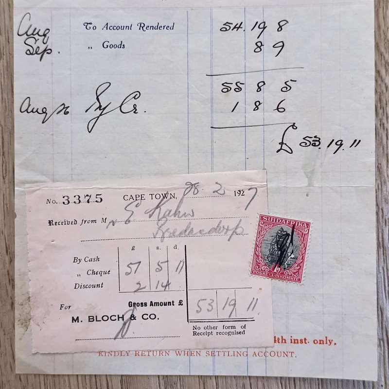 Lot of Antique receipts from Cape Town dealers