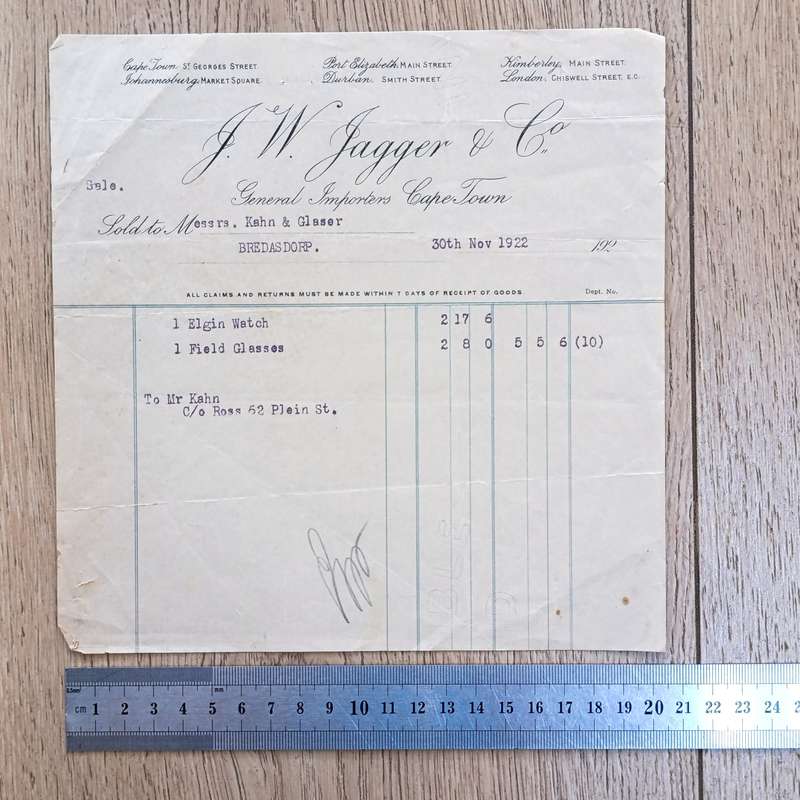 Lot of Antique receipts from Cape Town dealers