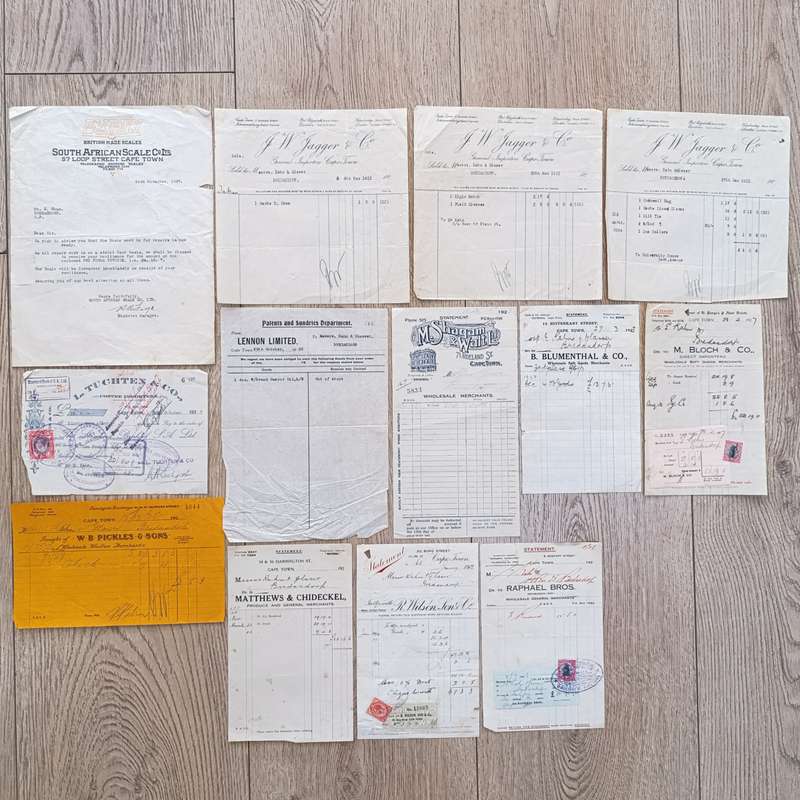 Lot of Antique receipts from Cape Town dealers