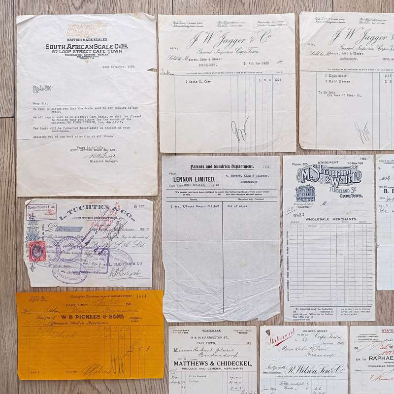 Lot of Antique receipts from Cape Town dealers