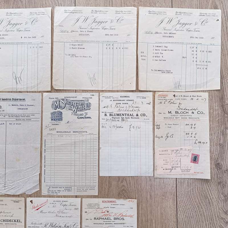 Lot of Antique receipts from Cape Town dealers