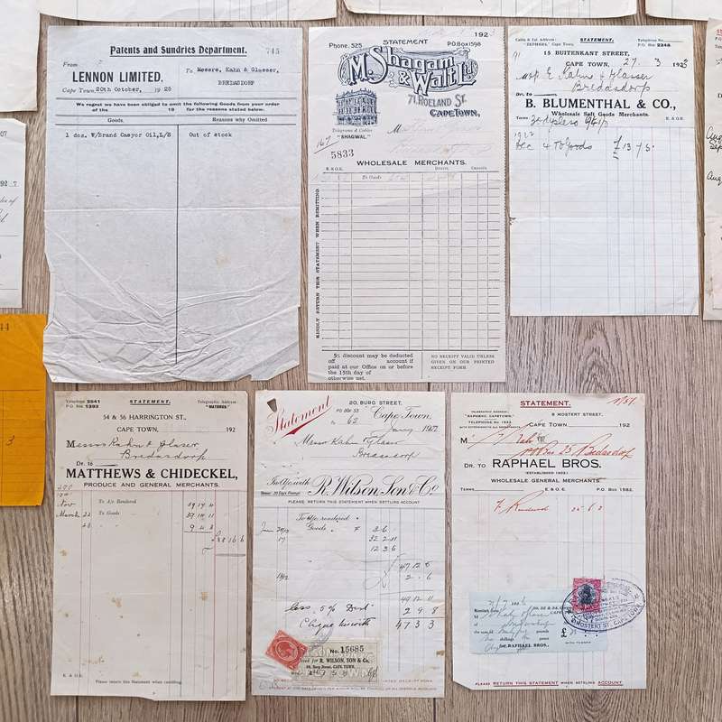 Lot of Antique receipts from Cape Town dealers