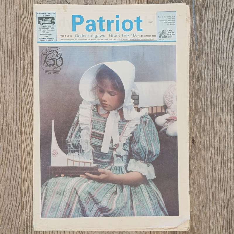Die Voortrek 1949 and Die Patriot 1988 Groot Trek editions with apartheid advertisement
