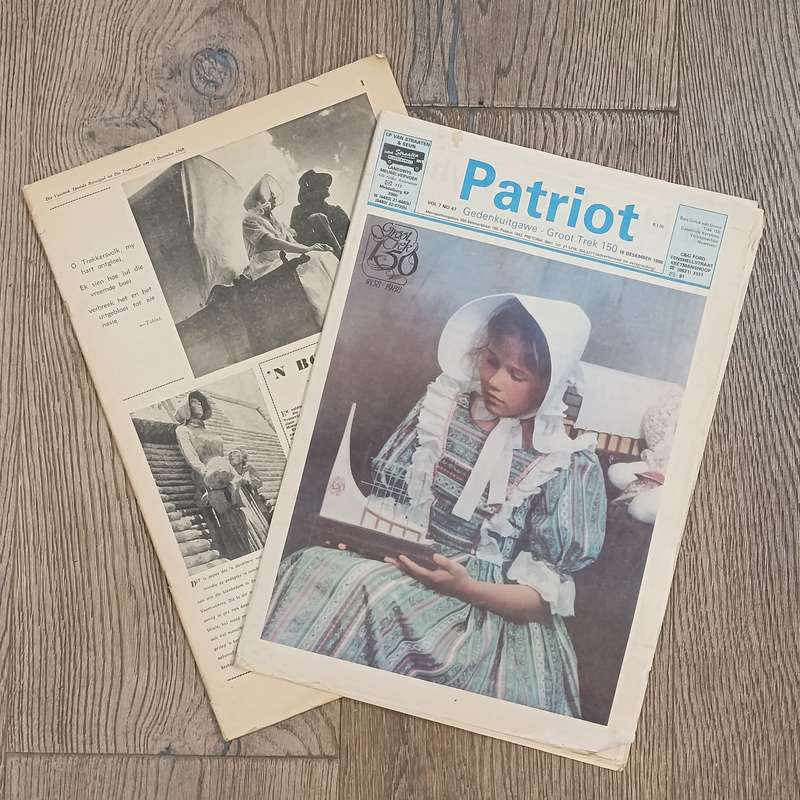 Die Voortrek 1949 and Die Patriot 1988 Groot Trek editions with apartheid advertisement