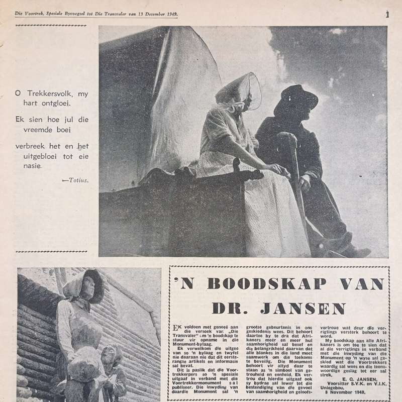 Die Voortrek 1949 and Die Patriot 1988 Groot Trek editions with apartheid advertisement