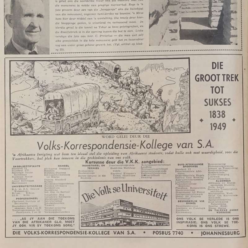 Die Voortrek 1949 and Die Patriot 1988 Groot Trek editions with apartheid advertisement