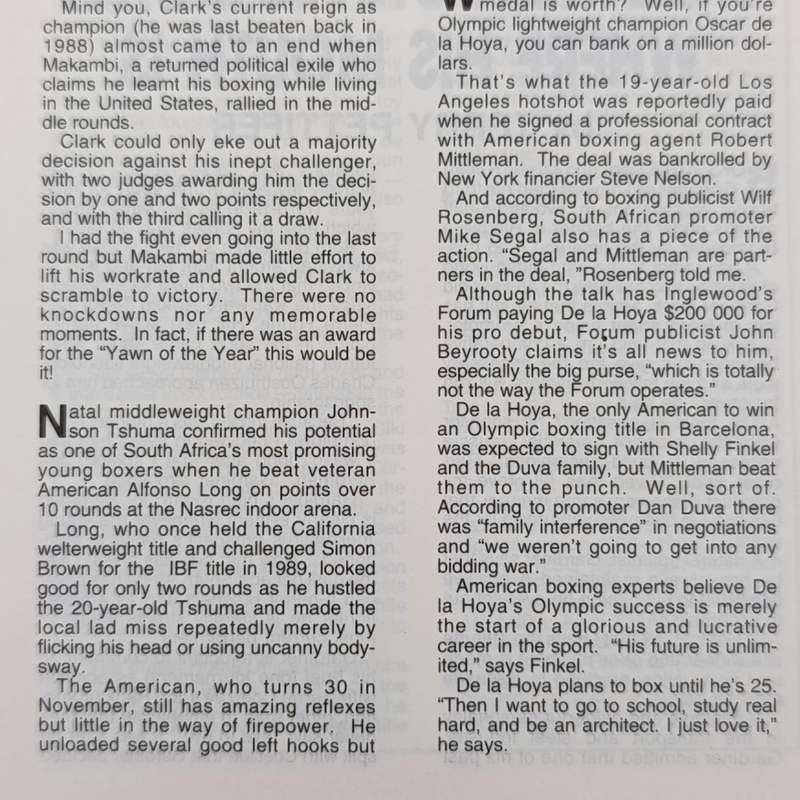 Boxing World magazine - November 1992
