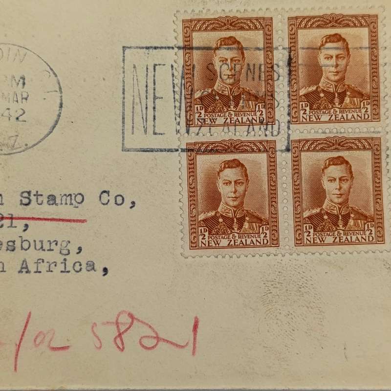 Censored wartime cover sent from Dunedin, New Zealand to Johannesburg, South Africa