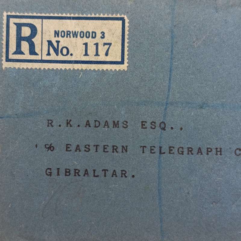 Postal cover sent from Gipsy Hill (London) with Norwood 3 registration sent to Gibraltar