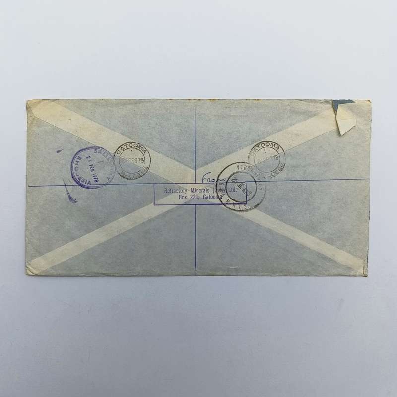 Registered postal cover from Gatooma, Rhodesia to Vereeniging
