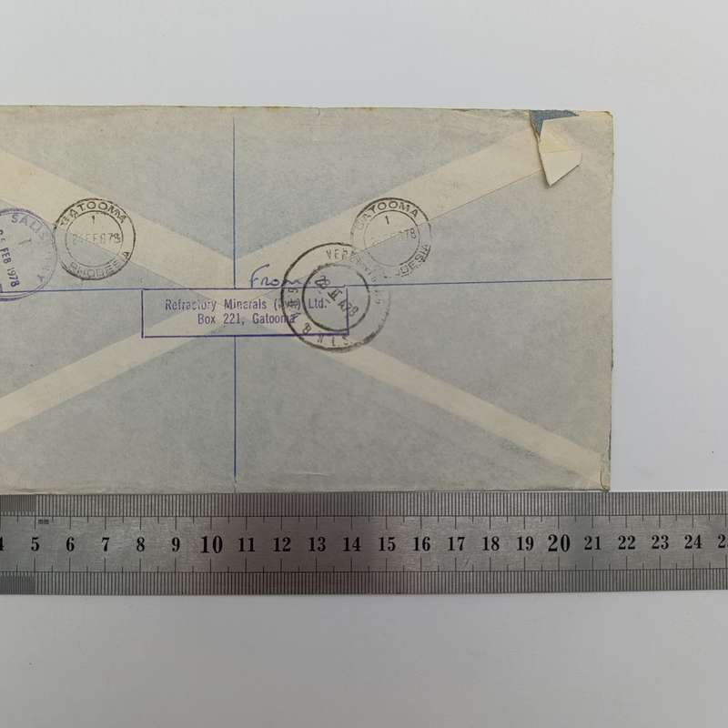 Registered postal cover from Gatooma, Rhodesia to Vereeniging