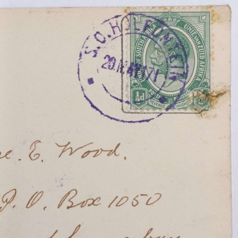 Postcard from Holfontein to Johannesburg with Violet Holfontein cancel