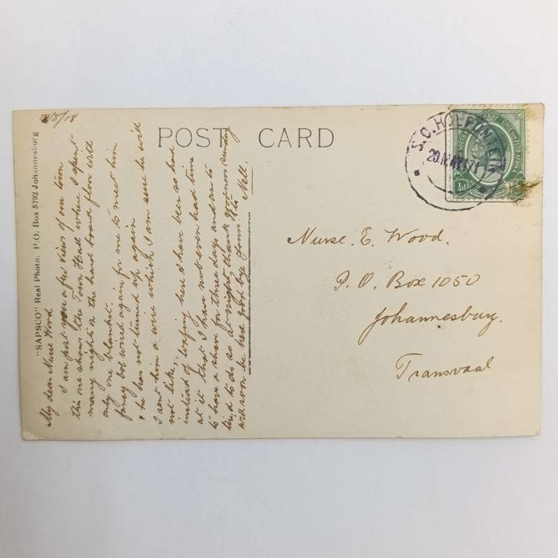 Postcard from Holfontein to Johannesburg with Violet Holfontein cancel