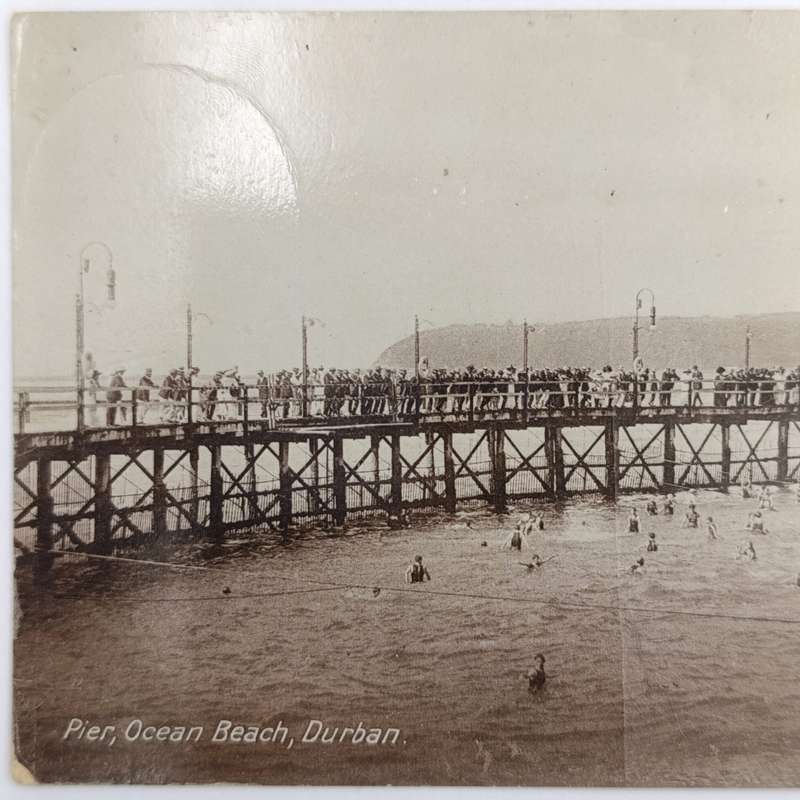 Postcard with picture of Ocean Beach Pier, Durban - Superb Howick cancel, 16 August 1914