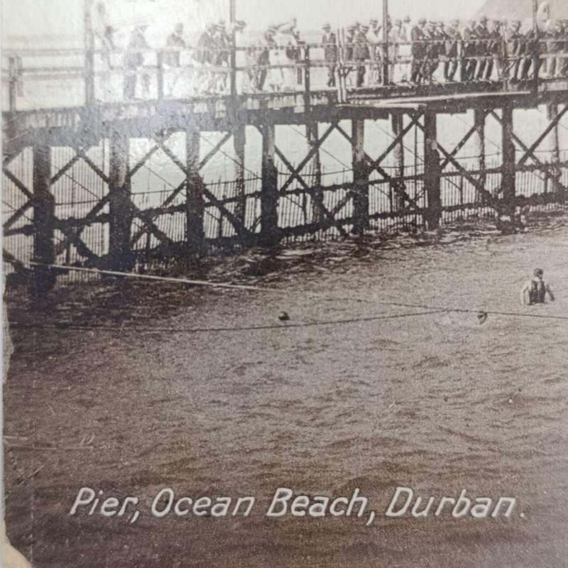 Postcard with picture of Ocean Beach Pier, Durban - Superb Howick cancel, 16 August 1914