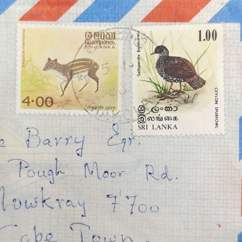 1983 Airmail Cover SRI LANKA to Cape Town, South Africa with 2 airmail stamps