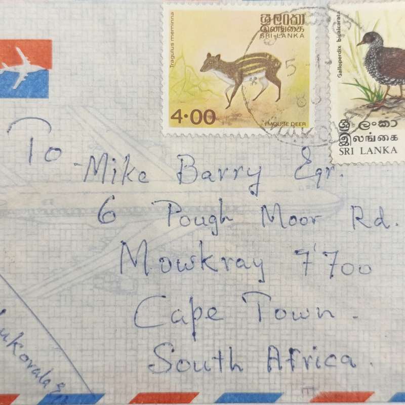 1983 Airmail Cover SRI LANKA to Cape Town, South Africa with 2 airmail stamps