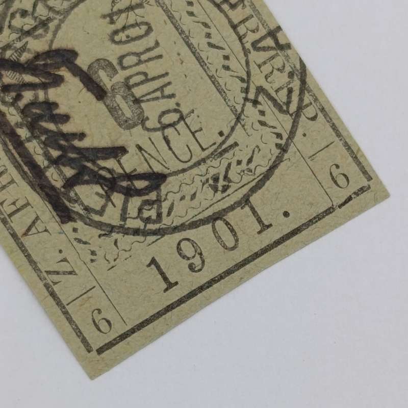 1901 ZAR Pietersburg type 1 imperforate 6 Pence stamp with controller's initials in black