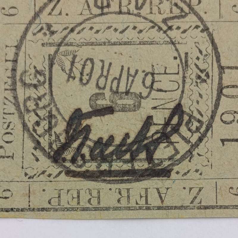 1901 ZAR Pietersburg type 1 imperforate 6 Pence stamp with controller's initials in black