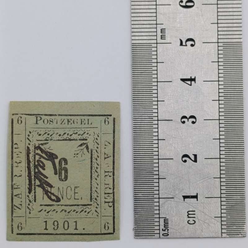 1901 ZAR Pietersburg type 2 imperforated 6 Pence stamp with controller's initials in black - mint