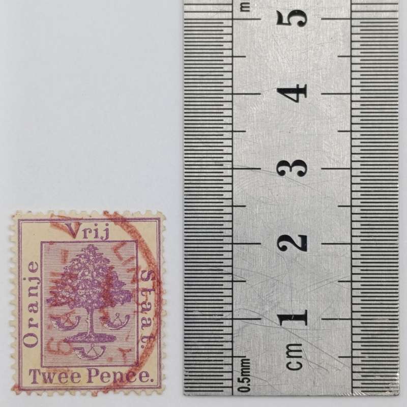 2x Free State Twee Pence stamps cancelled in black and red brown