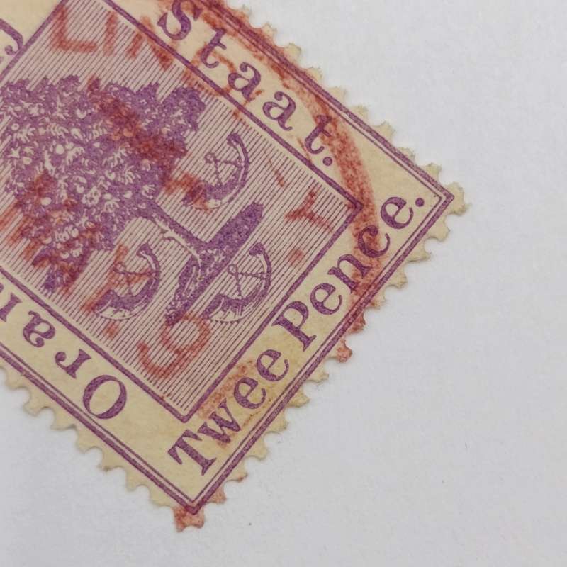 2x Free State Twee Pence stamps cancelled in black and red brown