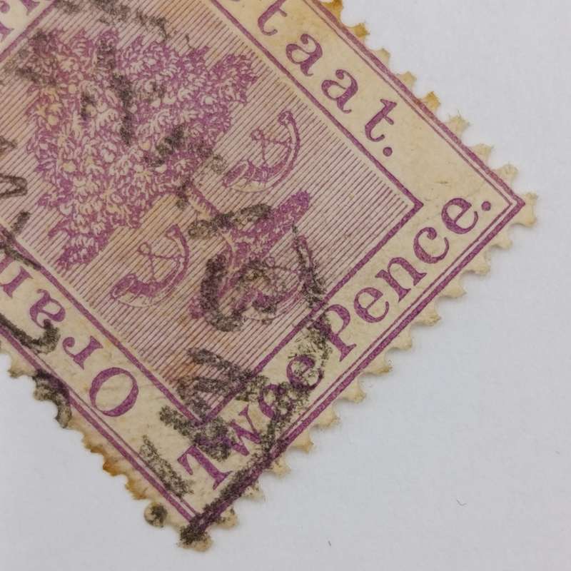 2x Free State Twee Pence stamps cancelled in black and red brown