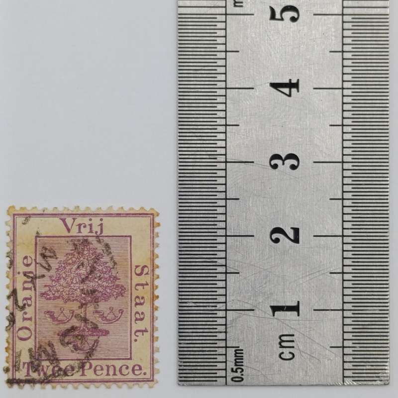 2x Free State Twee Pence stamps cancelled in black and red brown