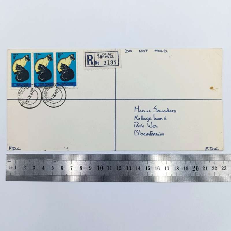 First day cover card with three 5c SPCA Stamps