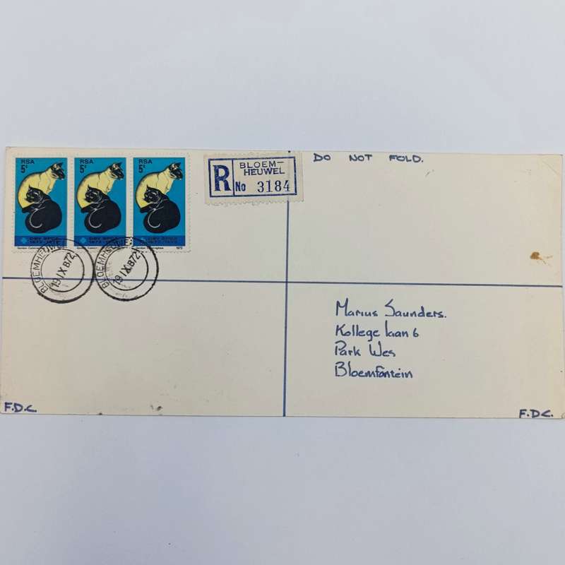 First day cover card with three 5c SPCA Stamps