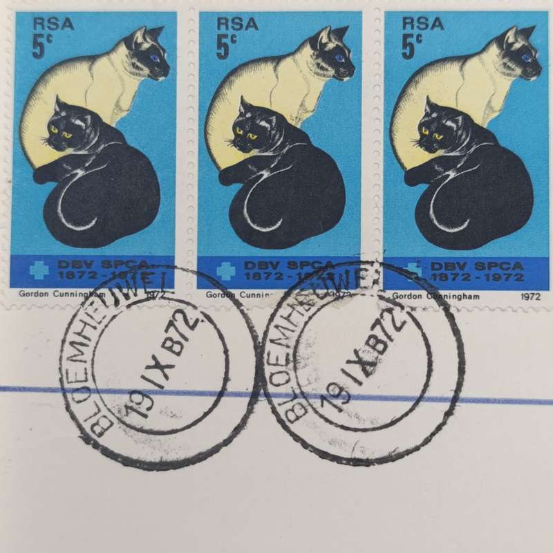 First day cover card with three 5c SPCA Stamps