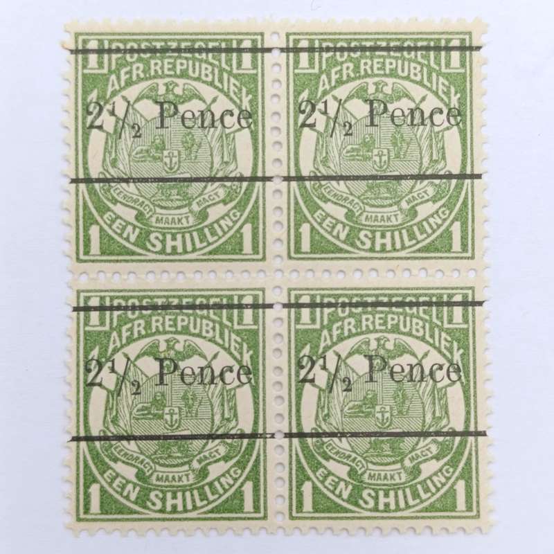 ZAR Een Shilling overprinted 2 1/2 Pence 1893 - Block of 4 mint stamps SACC 203