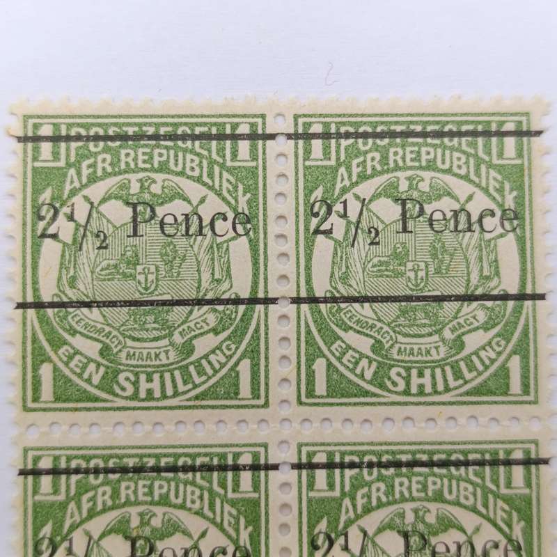 ZAR Een Shilling overprinted 2 1/2 Pence 1893 - Block of 4 mint stamps SACC 203