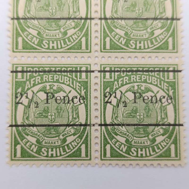 ZAR Een Shilling overprinted 2 1/2 Pence 1893 - Block of 4 mint stamps SACC 203