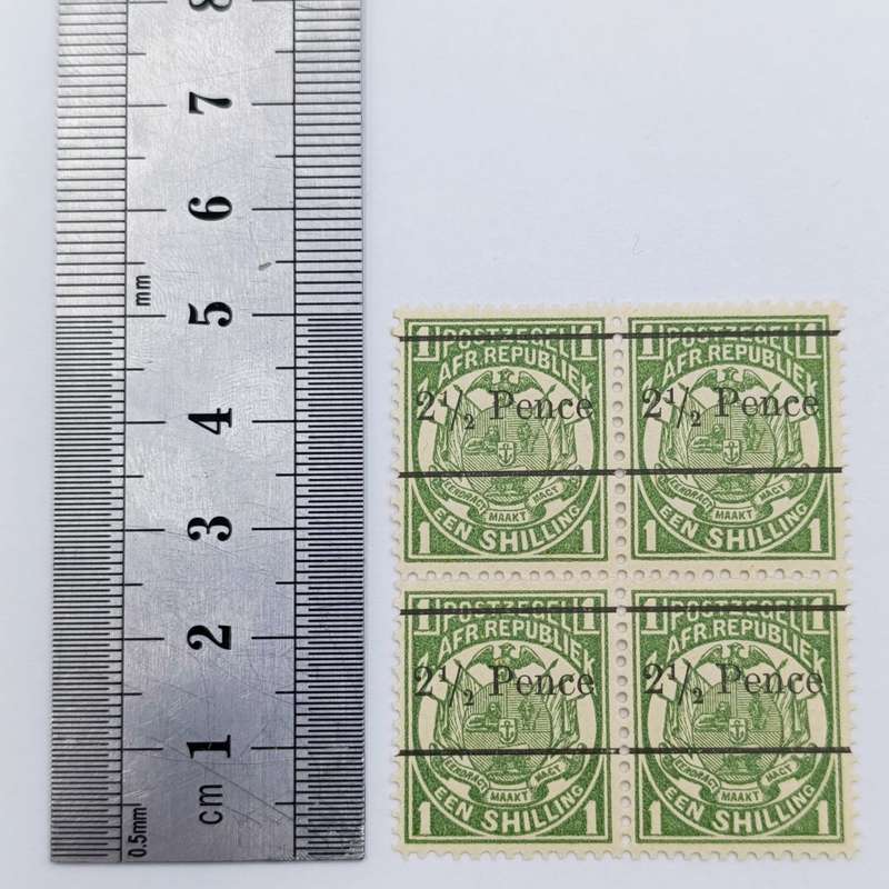 ZAR Een Shilling overprinted 2 1/2 Pence 1893 - Block of 4 mint stamps SACC 203