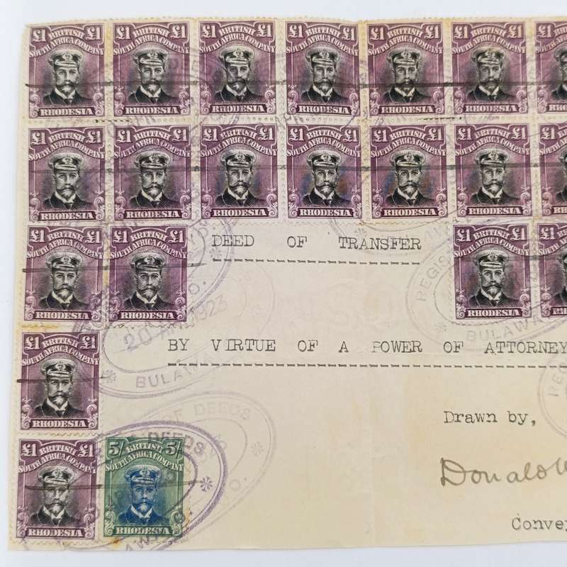 Lot of 24 1 pound BSA Company stamps plus one 5 shilling fiscally used