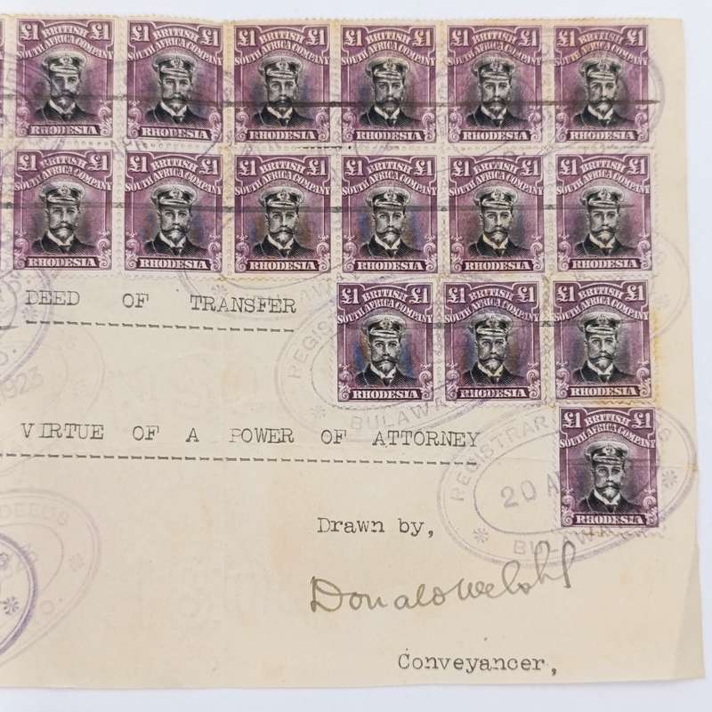 Lot of 24 1 pound BSA Company stamps plus one 5 shilling fiscally used