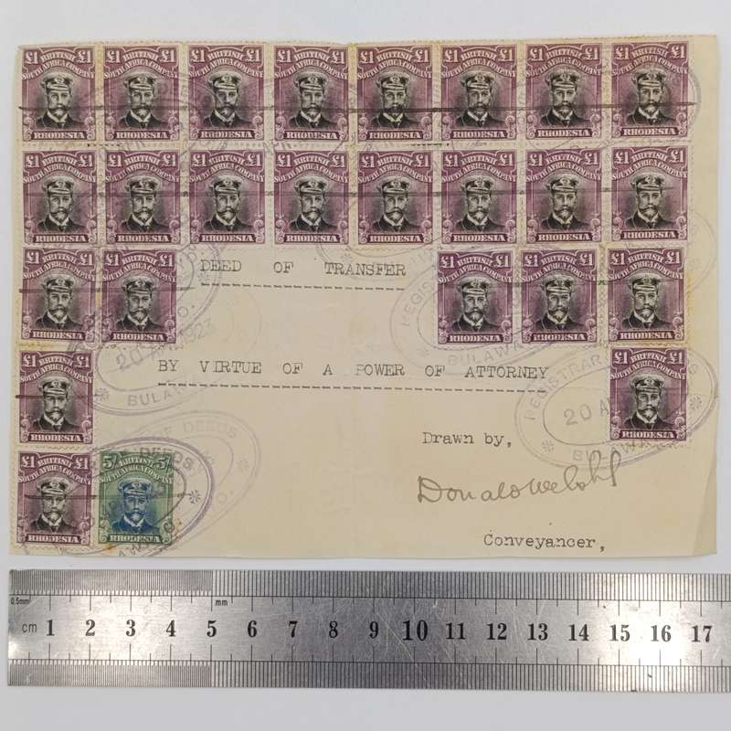 Lot of 24 1 pound BSA Company stamps plus one 5 shilling fiscally used
