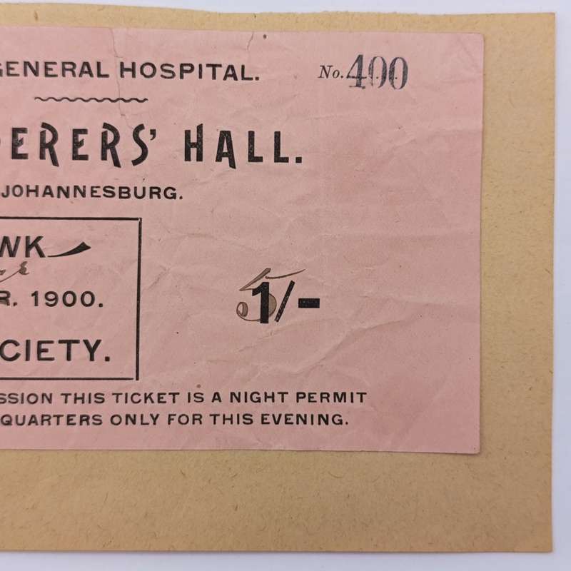 Boer War period 1900 permit for the General Hospital Johannesburg 1 shilling overprinted 5 shillings