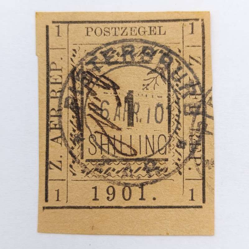 1901 ZAR Pietersburg type 3 imperforated 1 Shilling used stamp - used at Pietersburg 6 April 1901