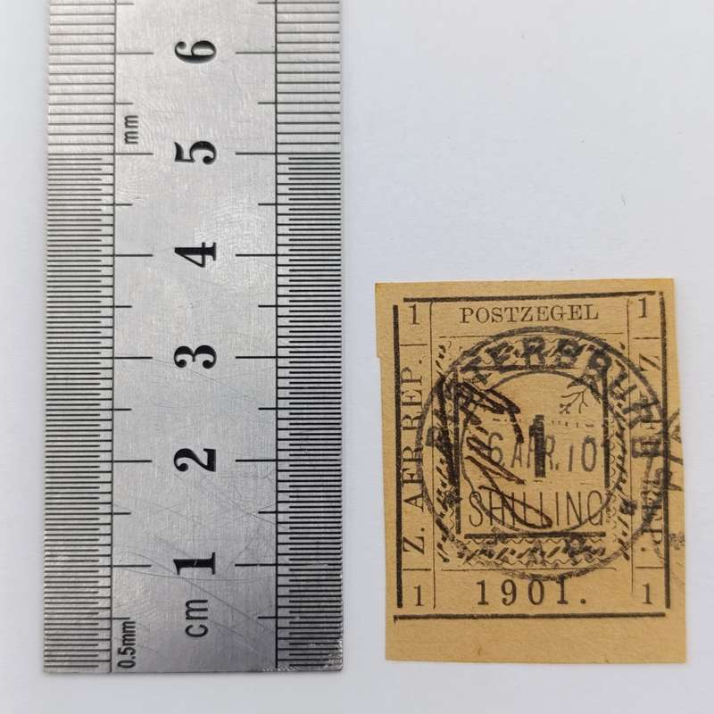 1901 ZAR Pietersburg type 3 imperforated 1 Shilling used stamp - used at Pietersburg 6 April 1901