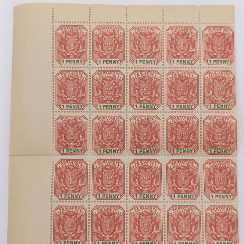 ZAR 1 penny 1896 SACC 224 Block of 30 mint stamps