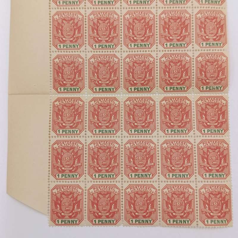 ZAR 1 penny 1896 SACC 224 Block of 30 mint stamps