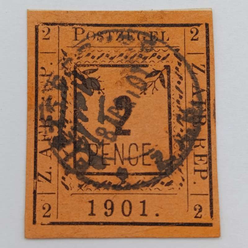 1901 ZAR Pietersburg type 2 used 2 Pence stamp - used at Pietersburg 8 April 1901 - SACC 8 - on card