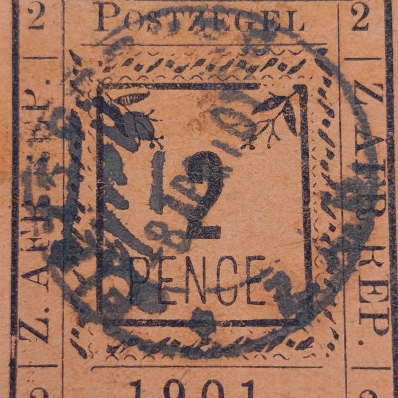 1901 ZAR Pietersburg type 2 used 2 Pence stamp - used at Pietersburg 8 April 1901 - SACC 8 - on card